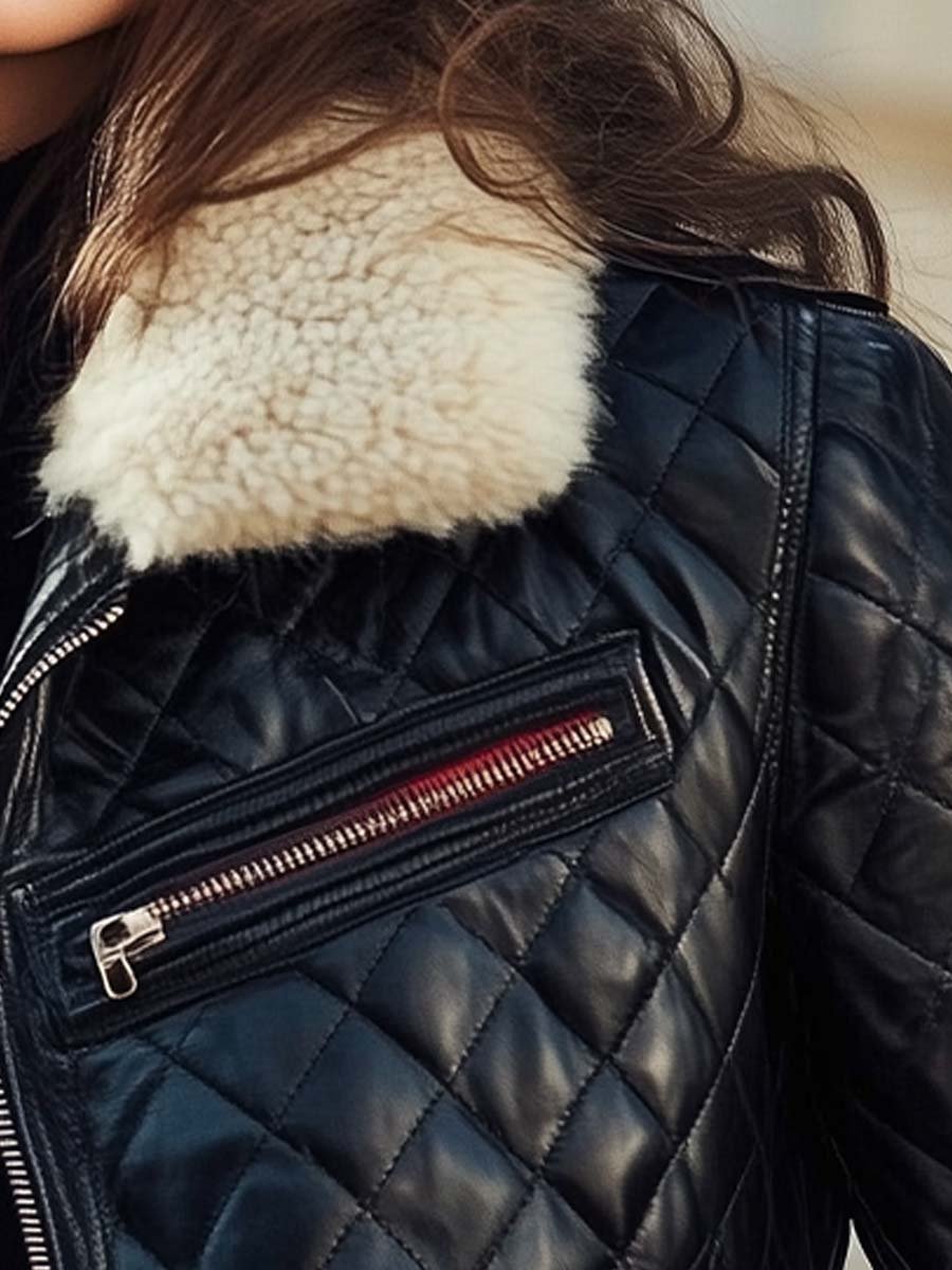 Adelinde - Motorcycle Jacket with Collar for Women