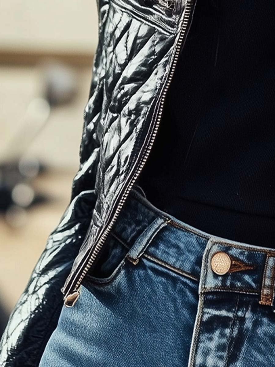 Adelinde - Motorcycle Jacket with Collar for Women