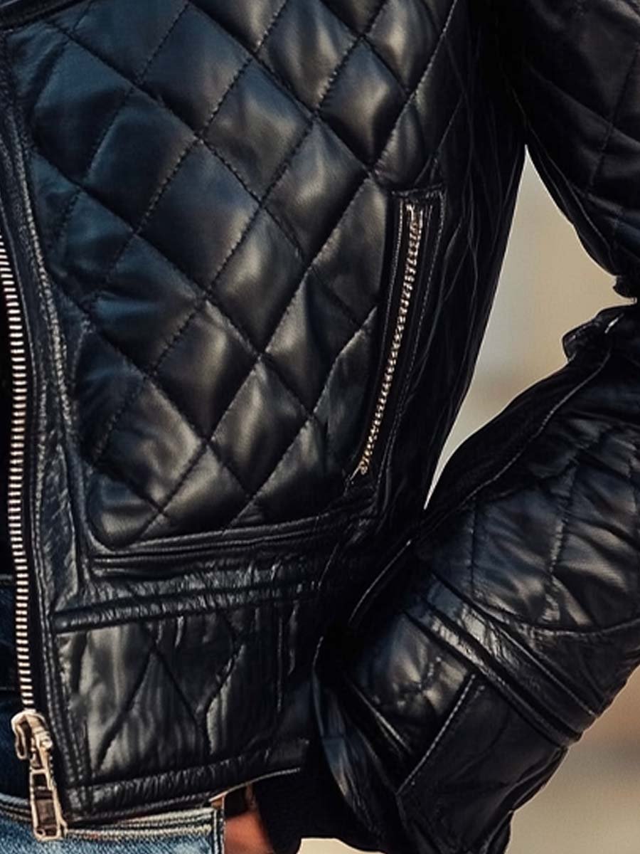 Adelinde - Motorcycle Jacket with Collar for Women