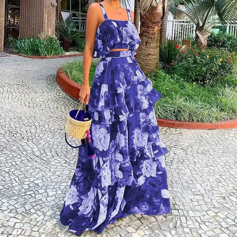 Savi - Printed Two-piece Long Skirt Set