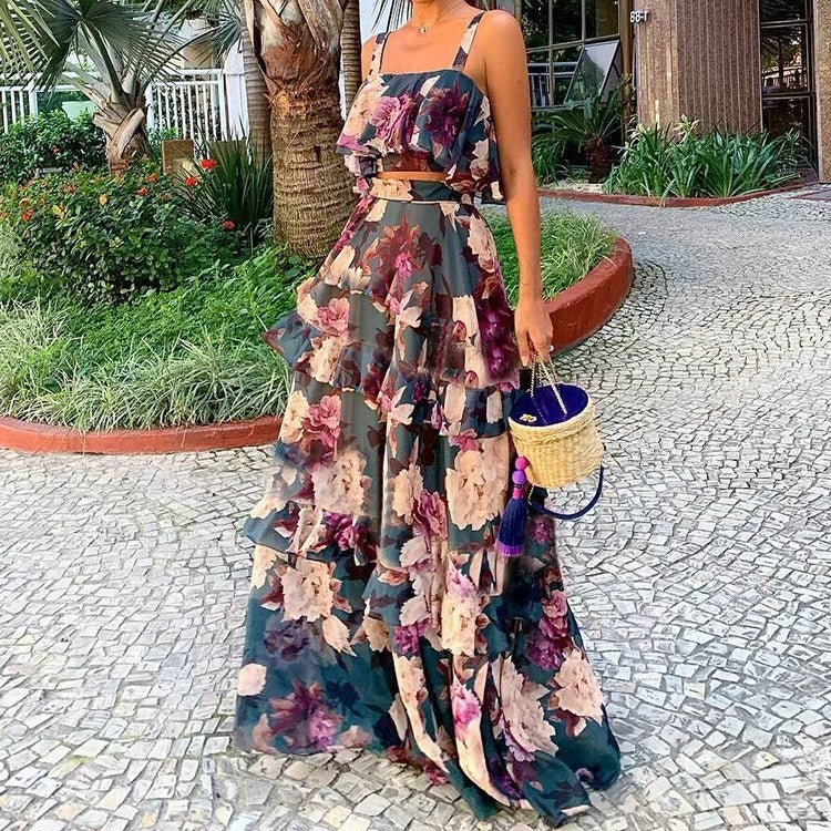Savi - Printed Two-piece Long Skirt Set