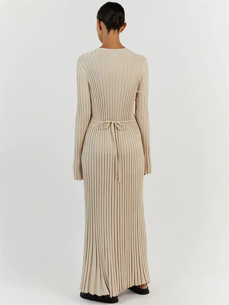 WW | Tight-fitting long knit dress with pleated design and stretch fabric, women's knit dress