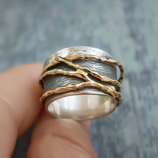 Silver and gold wire ring