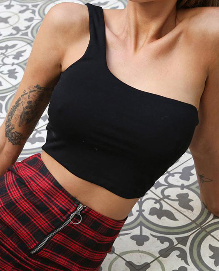 Women's Asymmetric Crop Top with Wide Straps W&W