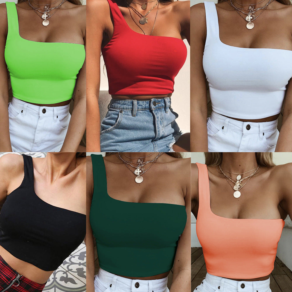 Women's Asymmetric Crop Top with Wide Straps W&W