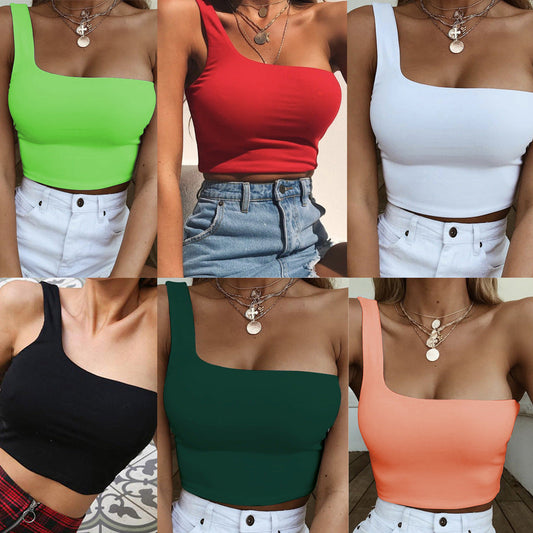 Women's Asymmetric Crop Top with Wide Straps W&W