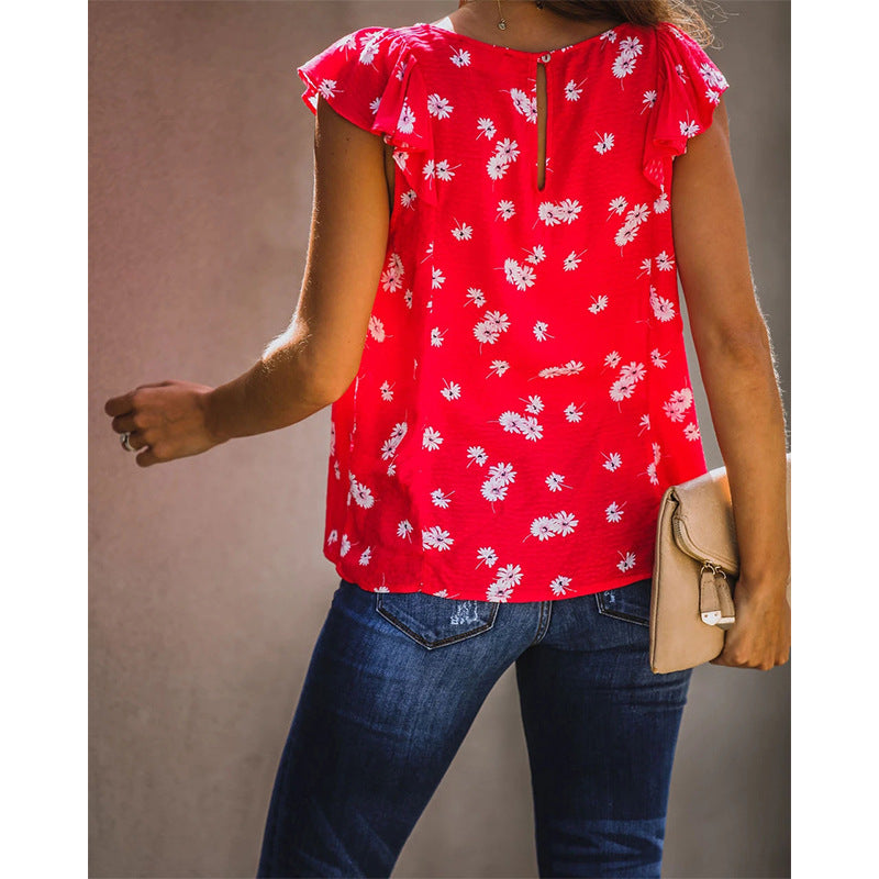 Women's floral top with playful ruffles and light fabric WW