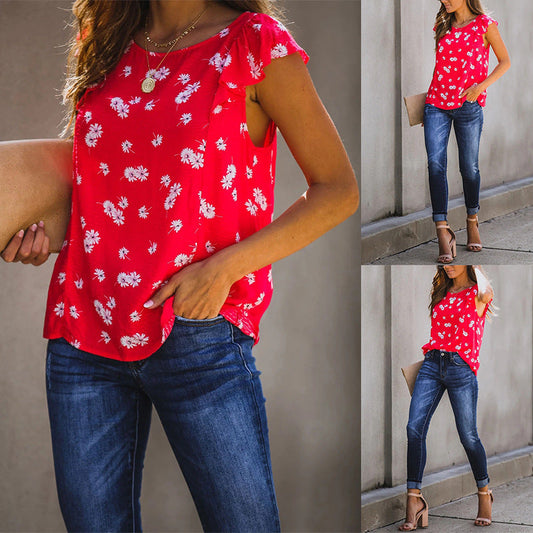Women's floral top with playful ruffles and light fabric WW