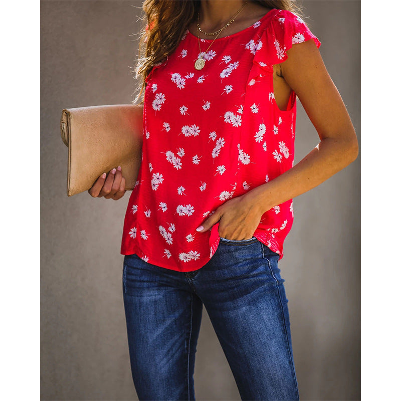 Women's floral top with playful ruffles and light fabric WW