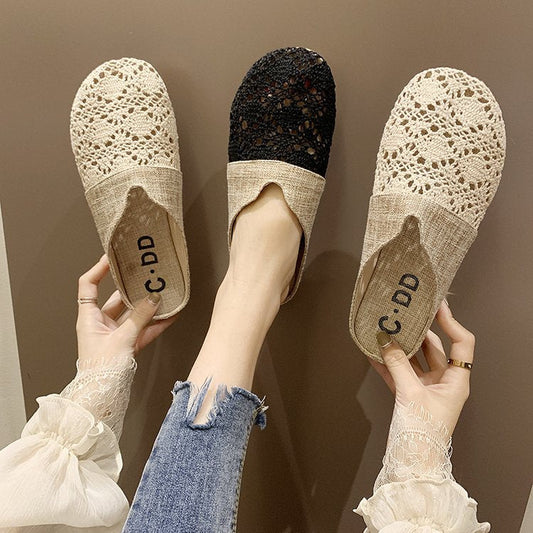 Women's comfortable and airy clogs with artistic crochet design W&W