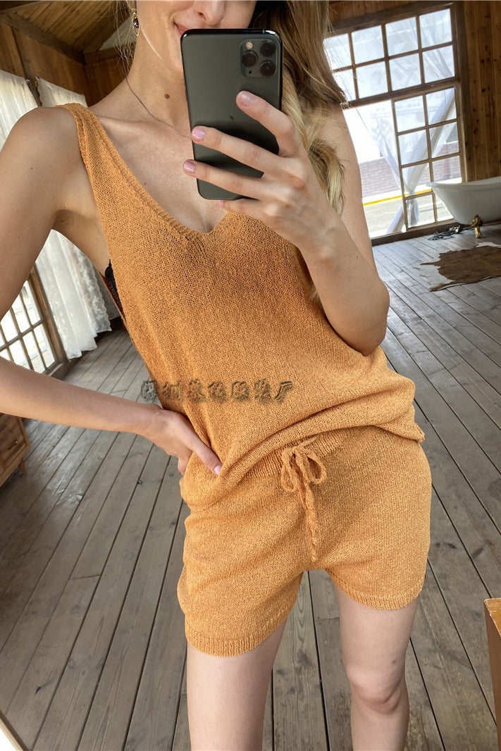 Knitted bikini cover-up vest