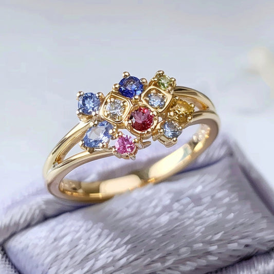 Colored crystal gold ring