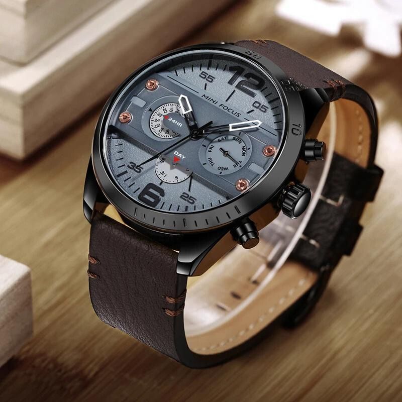 Luxury Leather Band Quartz Chronograph Waterproof Sports Watch