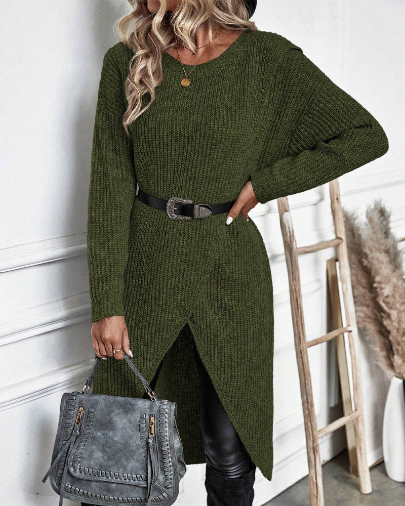 WW | Comfortable, plain-colored sweater dress in an irregular style