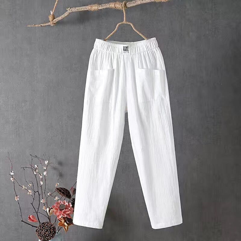 Feline - Casual cotton linen trousers with elastic waistband