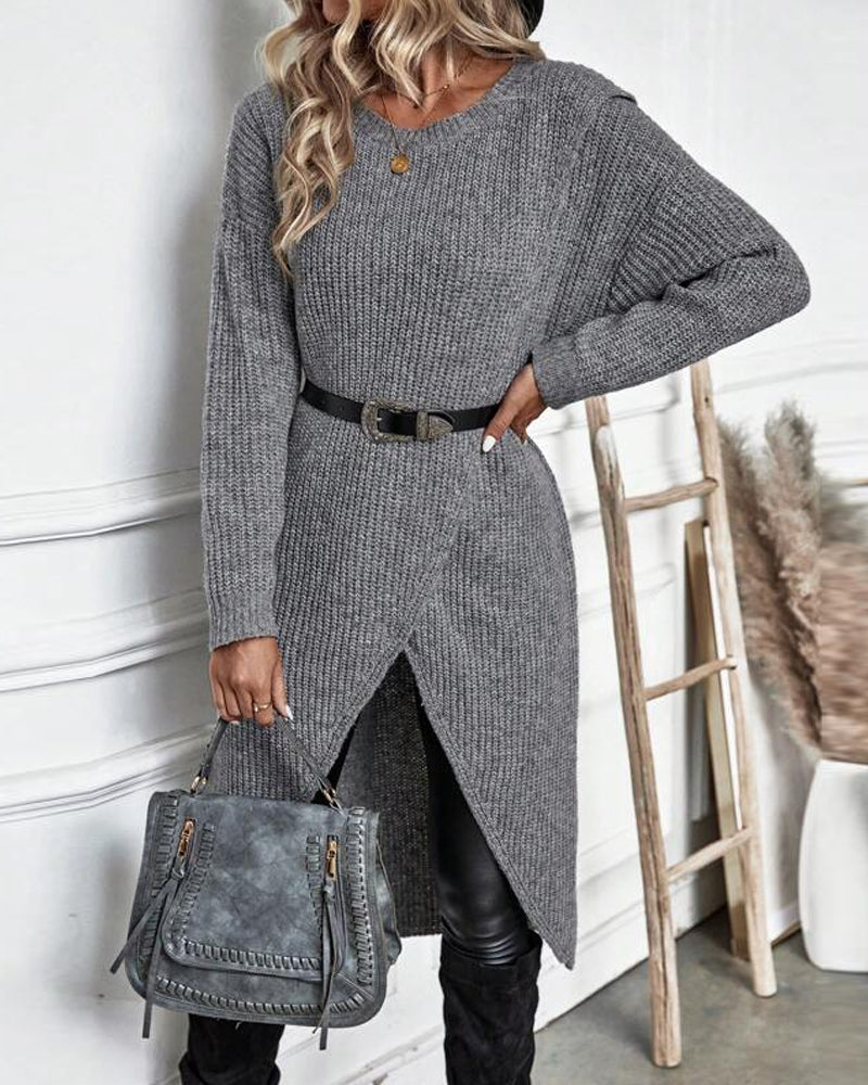 WW | Comfortable, plain-colored sweater dress in an irregular style