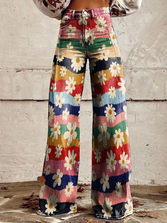 Senna - Retro Wide-Bottom Floral Trousers