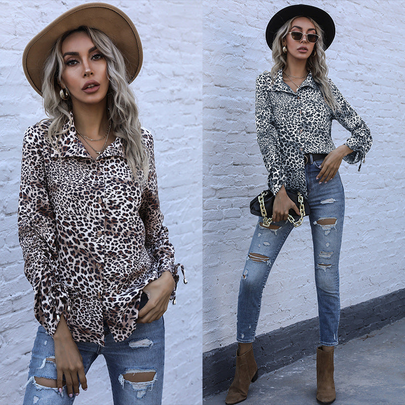 Women's blouse with animal print and fashionable button details WW