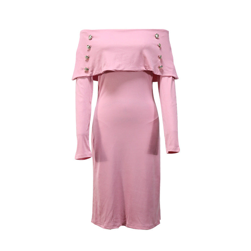 Women's knitted dress with off-the-shoulder design and elegant button details WW