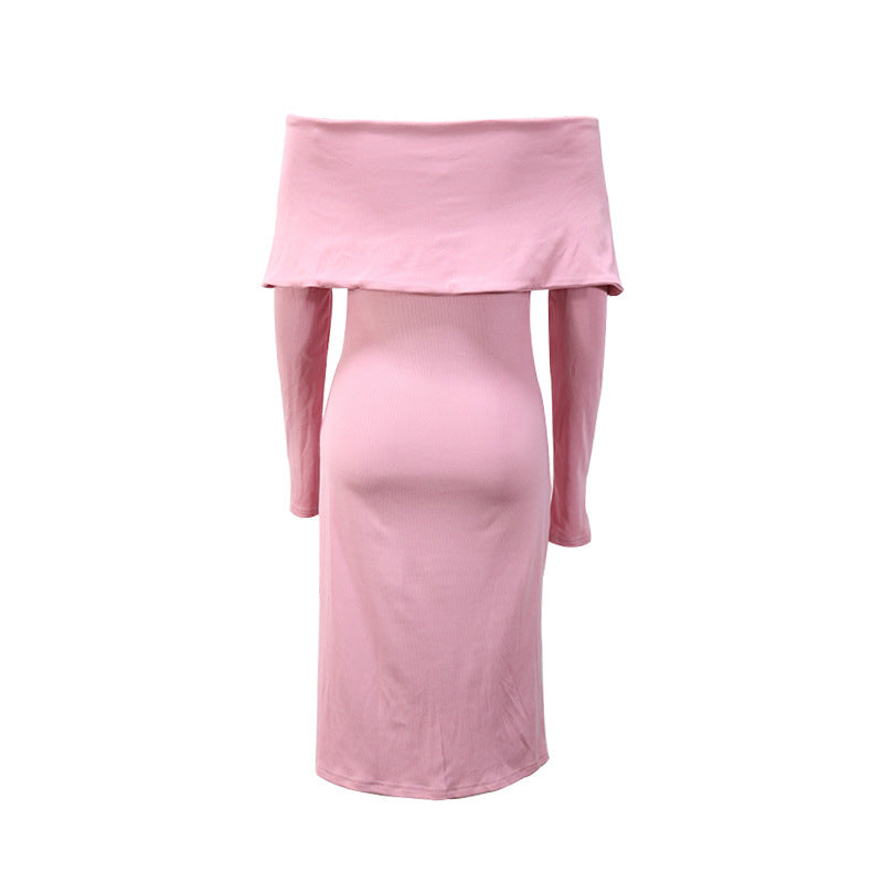 Women's knitted dress with off-the-shoulder design and elegant button details WW