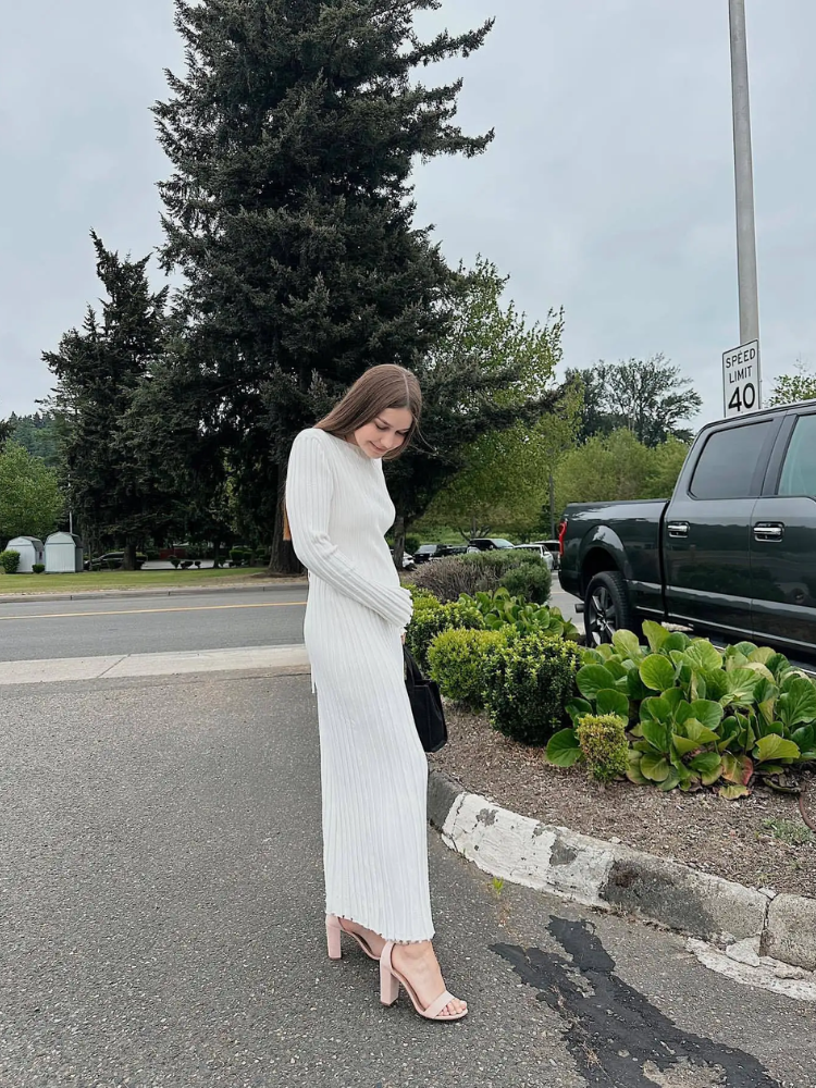WW | Tight-fitting long knit dress with pleated design and stretch fabric, women's knit dress