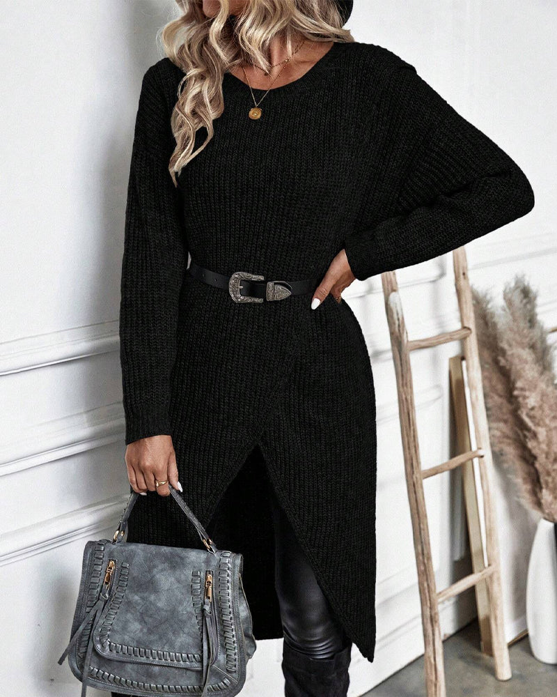 WW | Comfortable, plain-colored sweater dress in an irregular style
