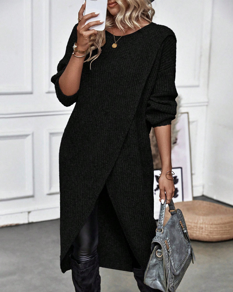 WW | Comfortable, plain-colored sweater dress in an irregular style