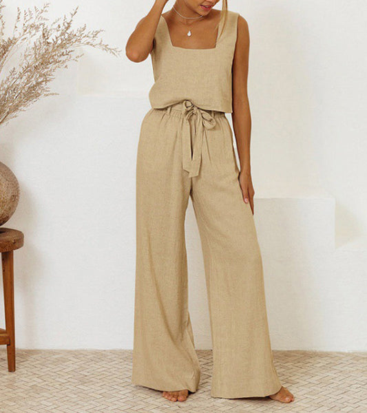 Megan - Chic Minimalist Top with Stylish Wide-Leg Pants Set