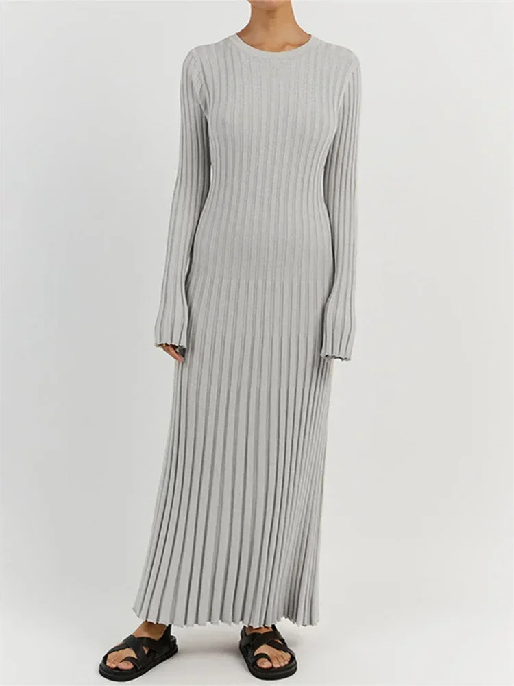 WW | Tight-fitting long knit dress with pleated design and stretch fabric, women's knit dress