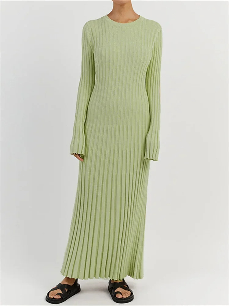 WW | Tight-fitting long knit dress with pleated design and stretch fabric, women's knit dress