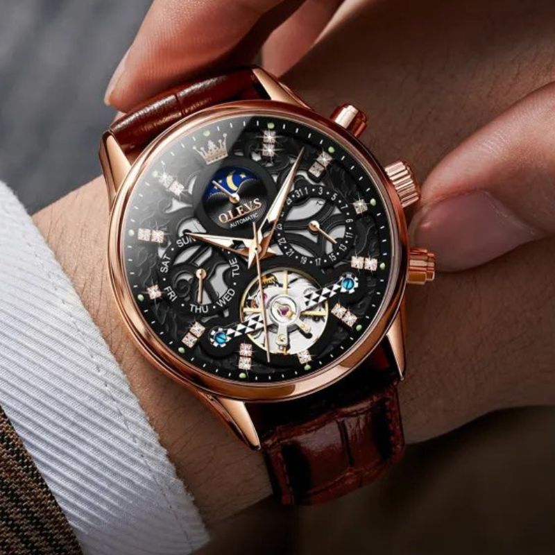 Mechanical Automatic Watch with Leather Band