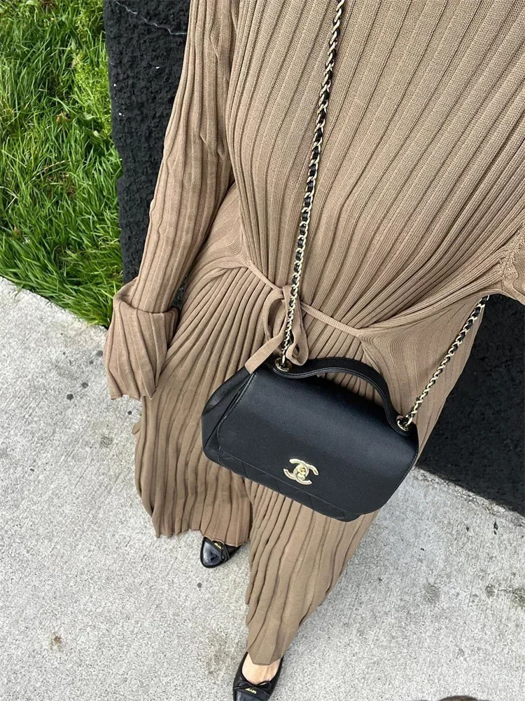 WW | Tight-fitting long knit dress with pleated design and stretch fabric, women's knit dress
