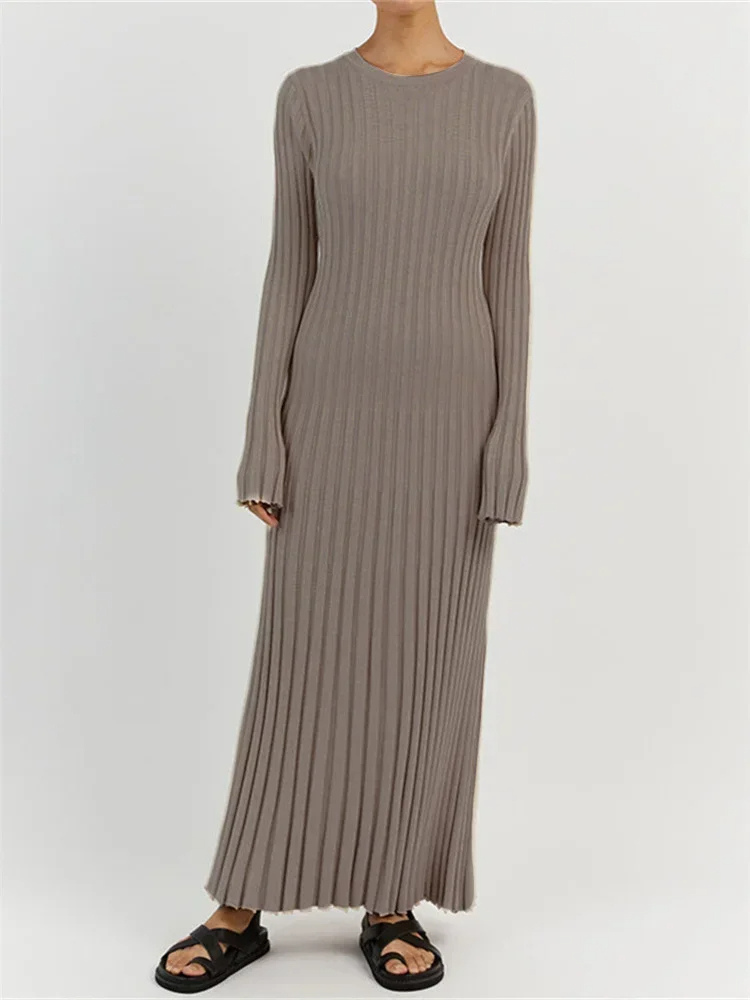 WW | Tight-fitting long knit dress with pleated design and stretch fabric, women's knit dress