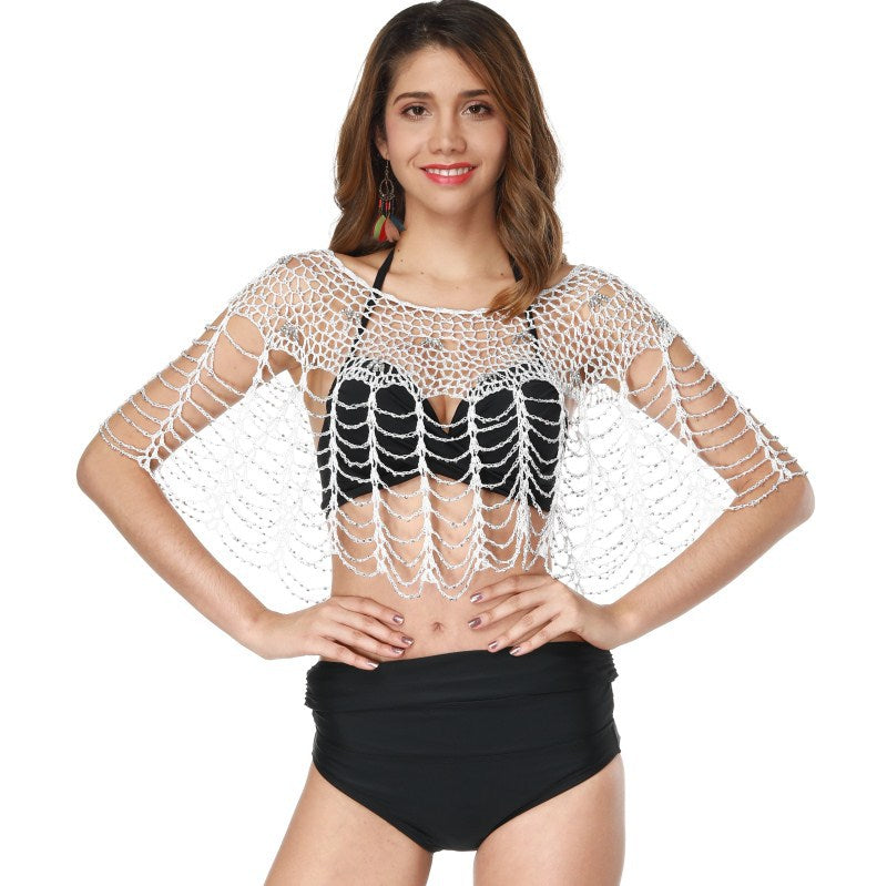 Women's crochet beach cover-up with elegant off-shoulder design