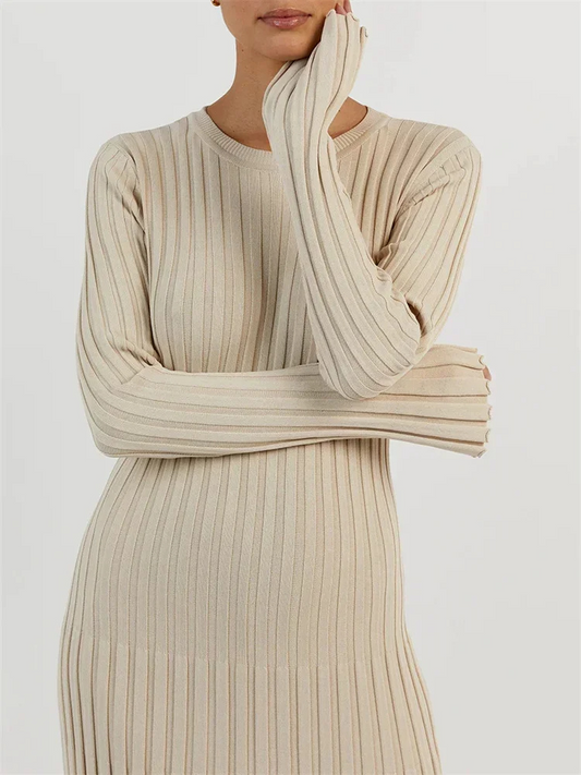 WW | Tight-fitting long knit dress with pleated design and stretch fabric, women's knit dress