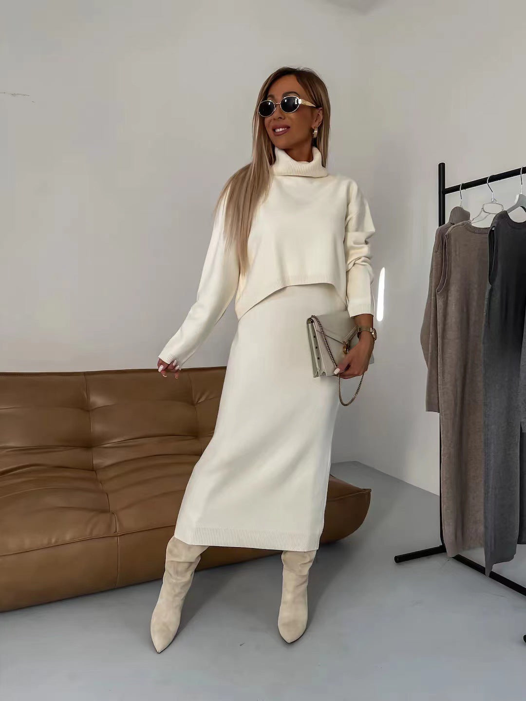WW | 2-piece knit suit with turtleneck sweater and sleeveless long dress