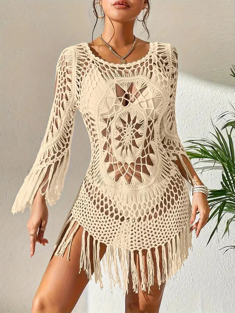 Cover Up Boho Style Long Sleeve Bikini Cover Up Beach Outfits