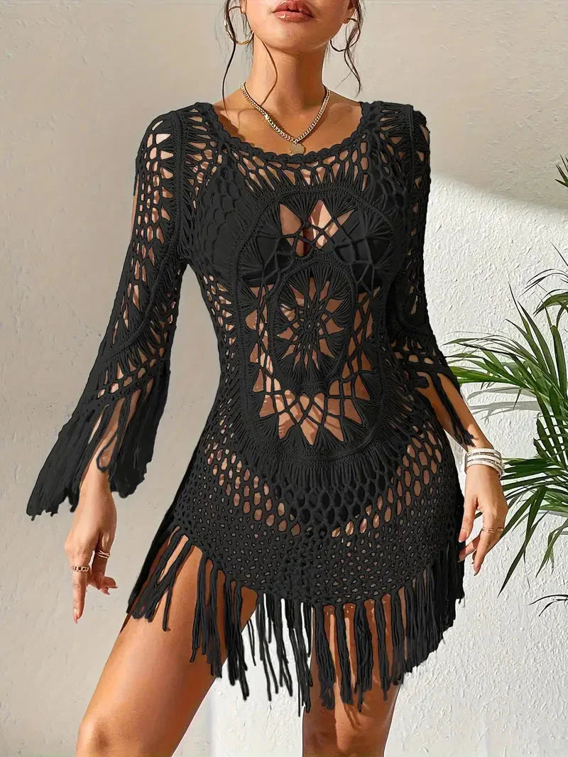 Cover Up Boho Style Long Sleeve Bikini Cover Up Beach Outfits