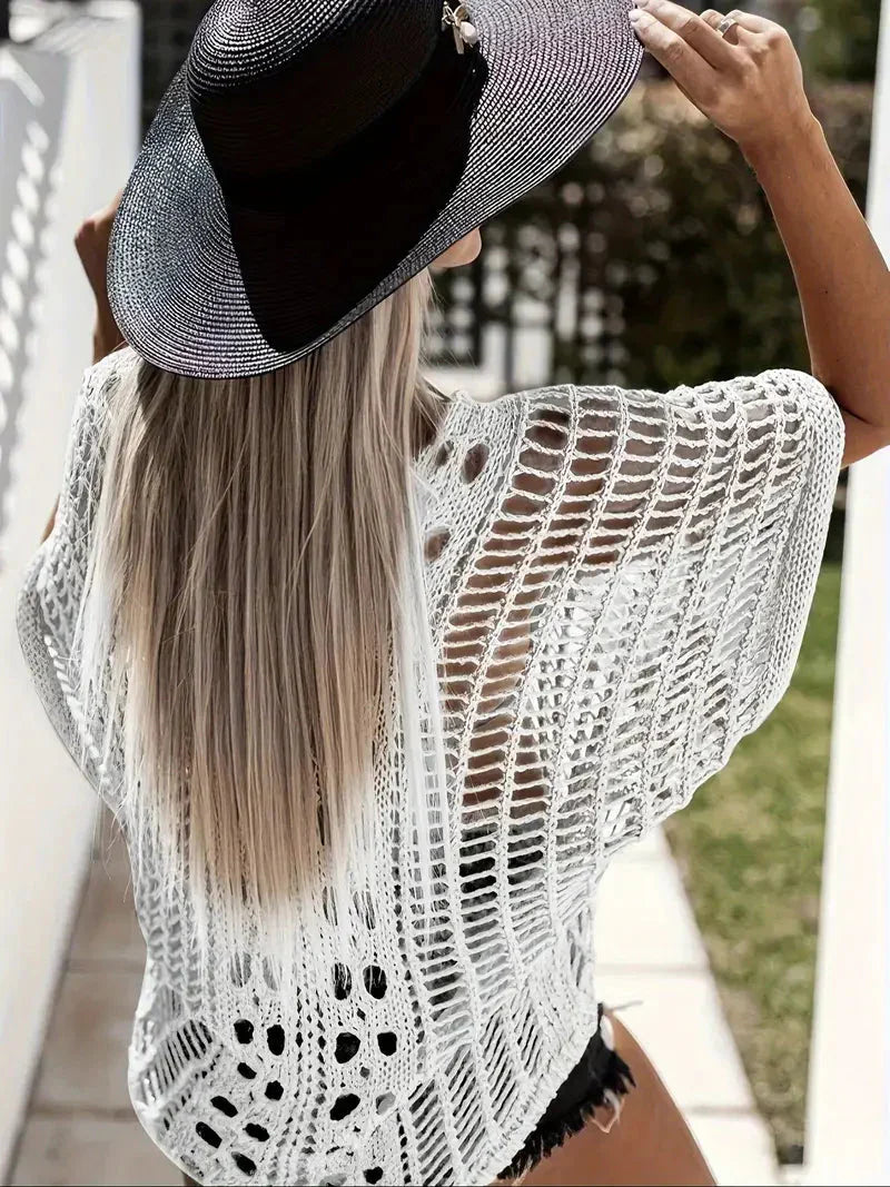 Cover-up shirt, boho style, crocheted, bikini cover-up, beachwear