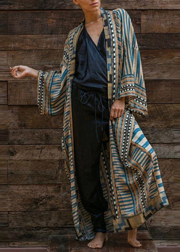 Blue Geometric Print Kimono Bathrobe