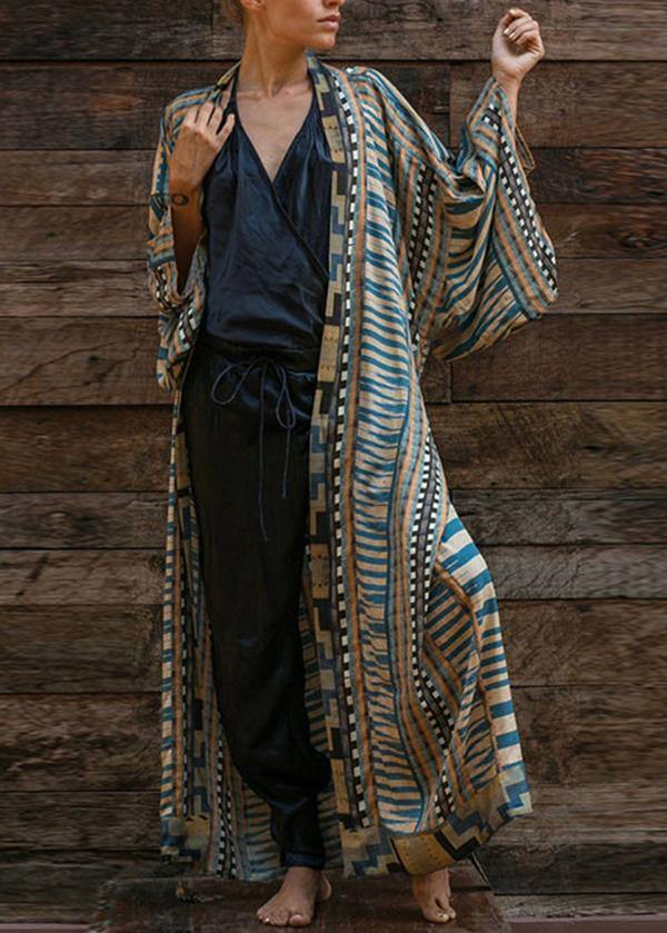 Blue Geometric Print Kimono Bathrobe