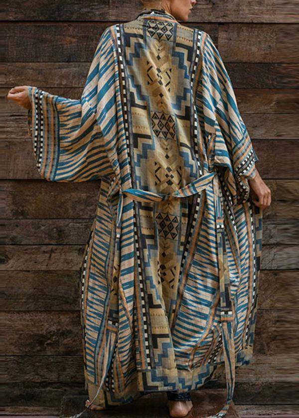 Blue Geometric Print Kimono Bathrobe