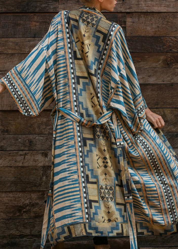 Blue Geometric Print Kimono Bathrobe