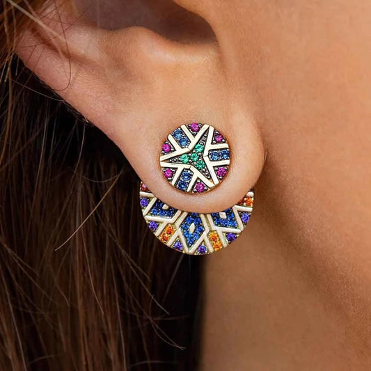 Multicolored Mandala Gold Earrings