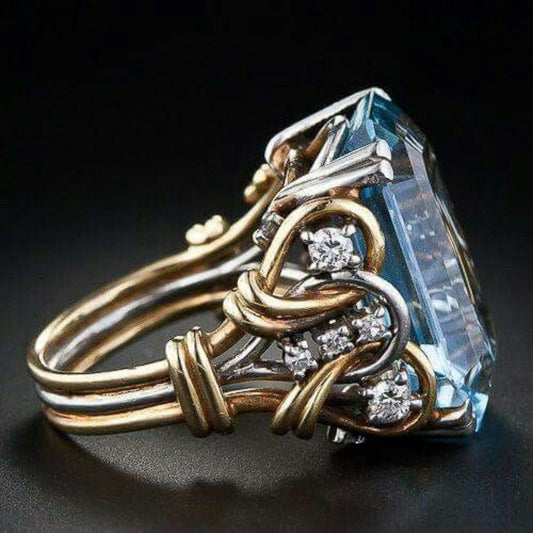 Vintage gold ring with blue zirconium