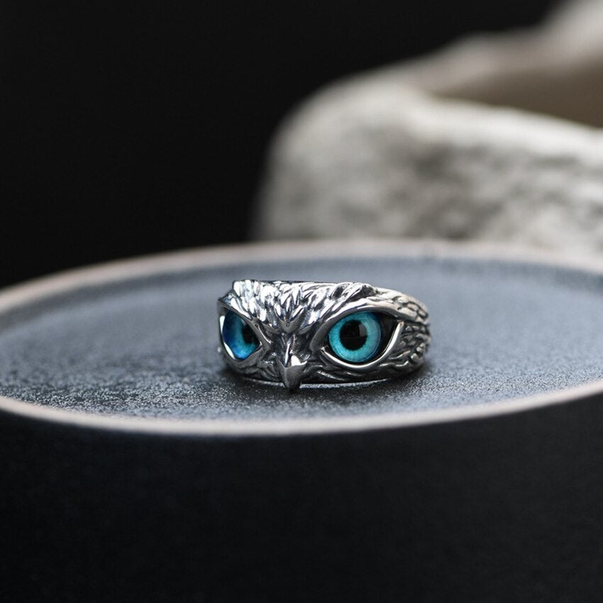 Adjustable Lucky Owl Ring in Silver and Opal