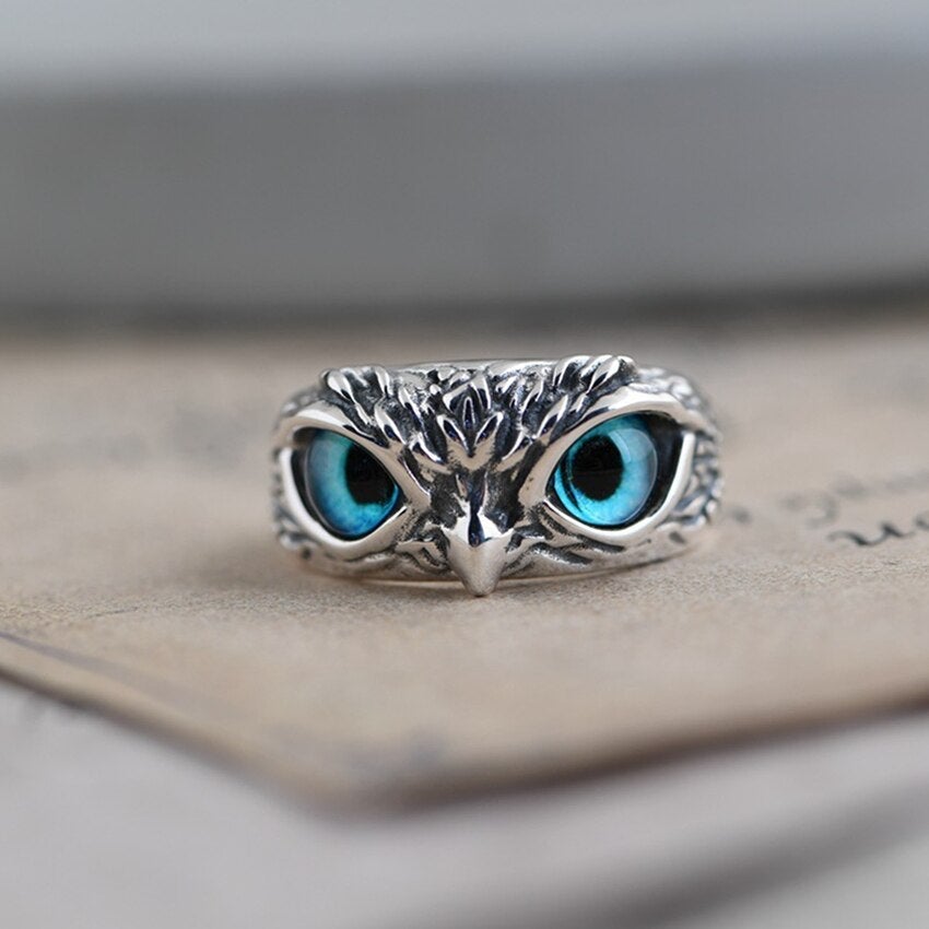 Adjustable Lucky Owl Ring in Silver and Opal