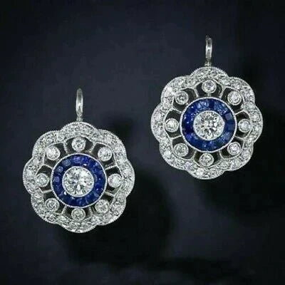 Vintage Blue Zirconium Mandala Earrings