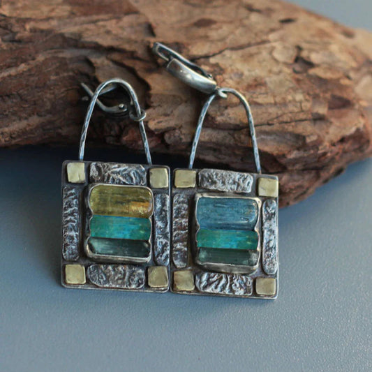 Blue Green Crystal Stone Earrings