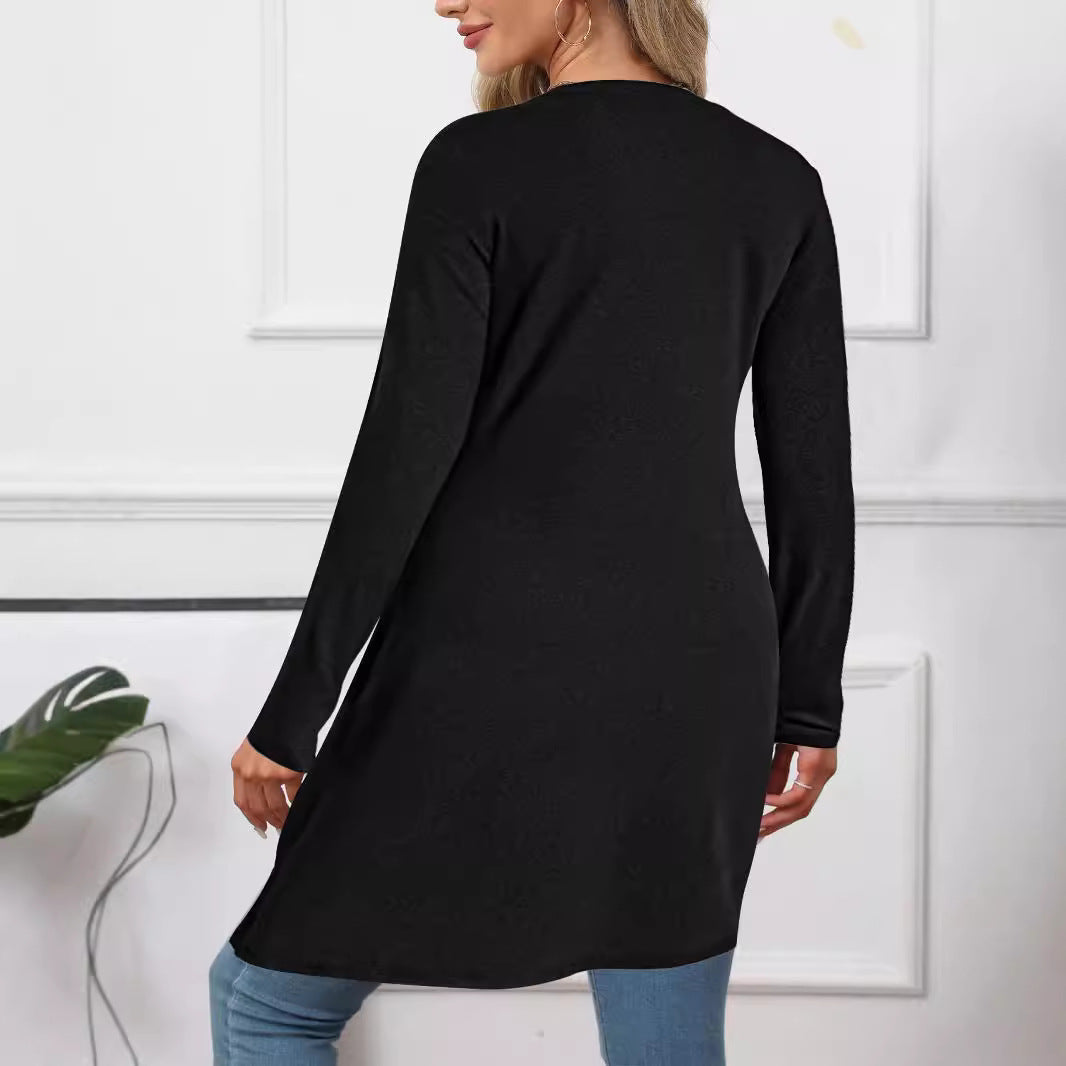 Women's asymmetric long tunic top with sophisticated wrap design WW
